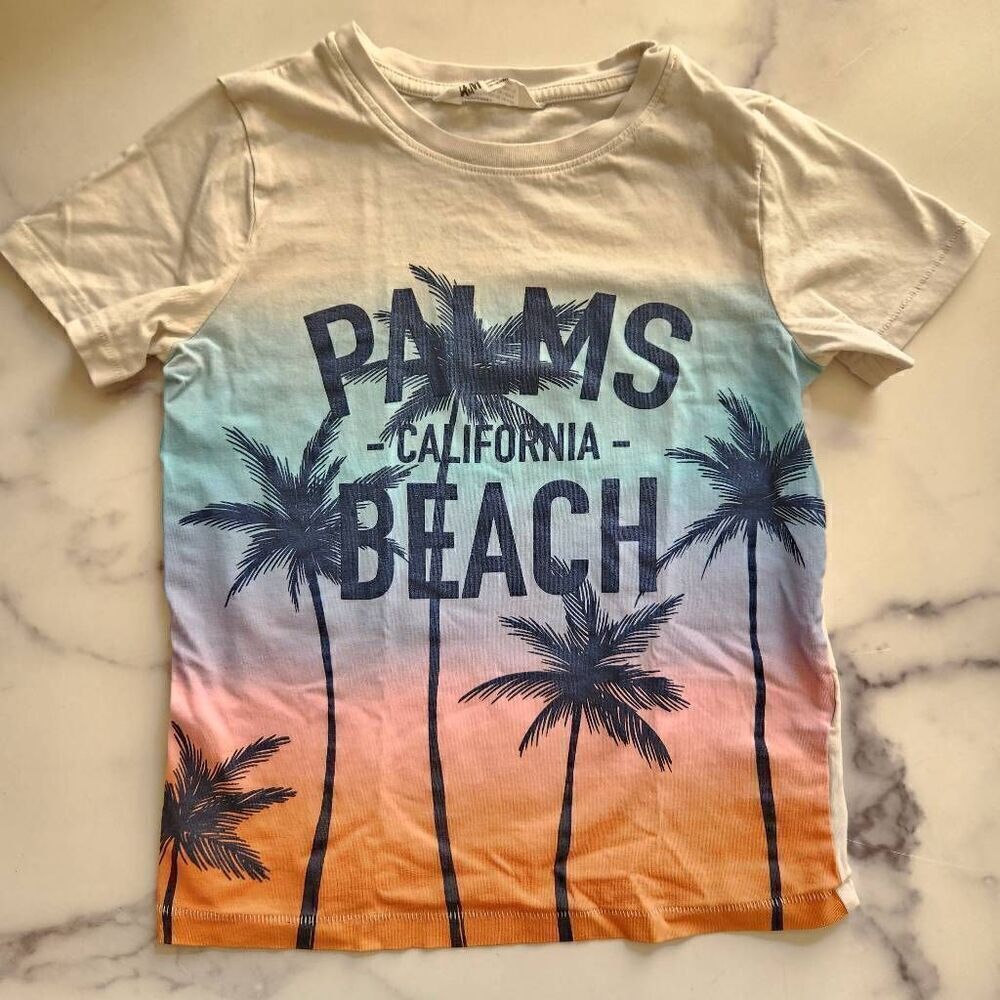 H&M 6-8 year boys Palms Beach California t-shirt summer tee neon sunset